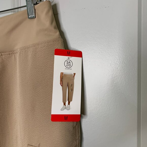 SAGE Collective Women's Wide Leg Cropped Cargo Pants–Tan (Size M, NWT) - Picture 2 of 10
